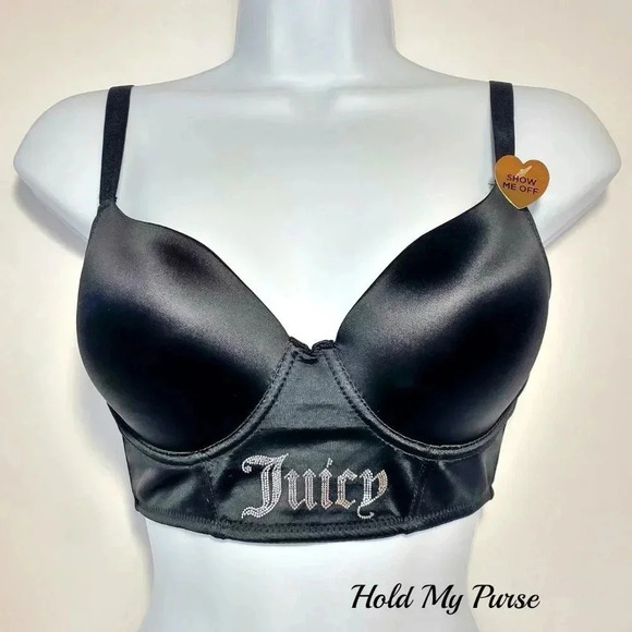 Juicy Couture Sexy Black Push Up Bra size 34C & Cute Cat Lingerie Wash Bag New - Picture 2 of 6